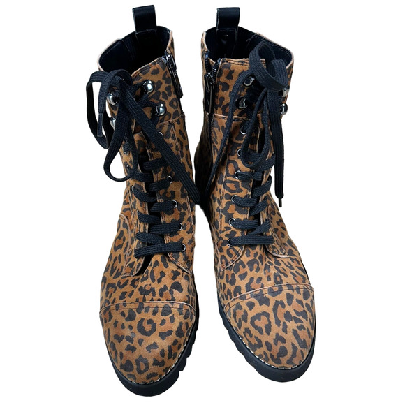 Donald Pliner EASE Natural Leopard Lace Up Side Zip Boot Women's Size 7M NWOB - Picture 5 of 8